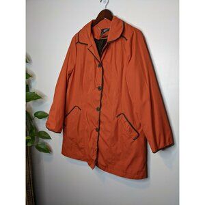 Dennis Basso Orange Faux Fur Interior Pea Coat Womens Size Large